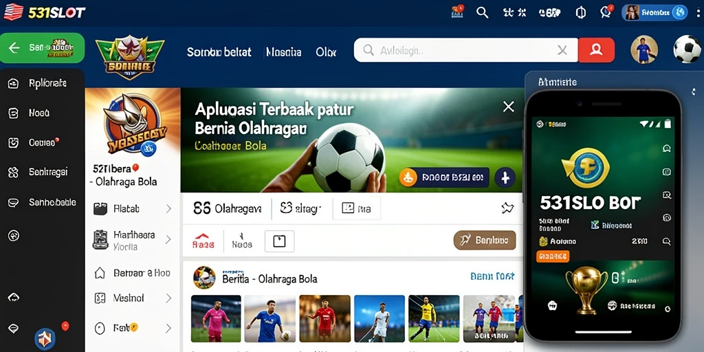 Antarmuka aplikasi 531SLOT menampilkan berita olahraga bola terkini.