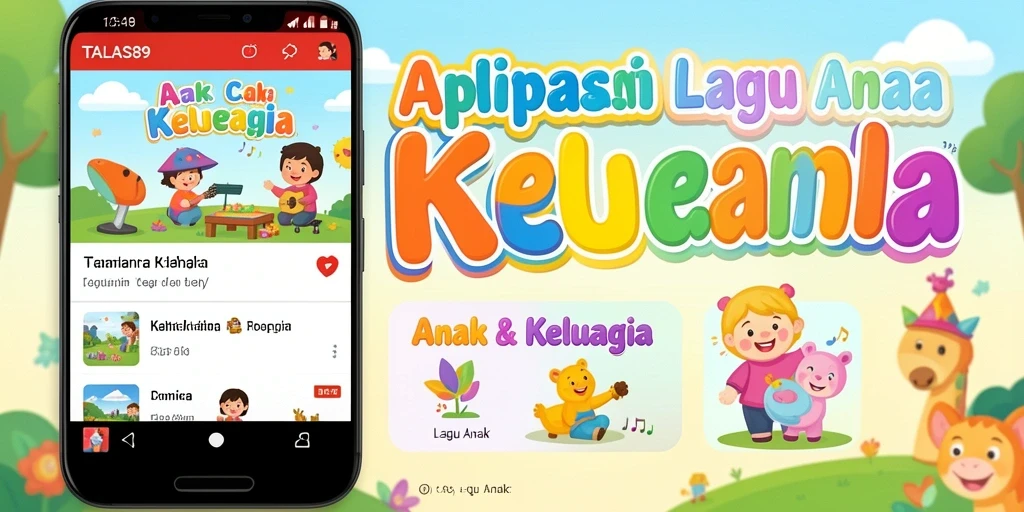 Antarmuka TALAS89 yang ceria dengan lagu anak-anak.